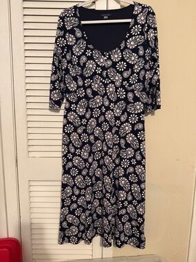 Tommy Hilfiger Navy and White Paisley Scoop-Neck Midi Dress